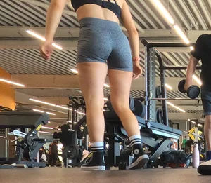 Cute gym blonde with orange hair ribbon