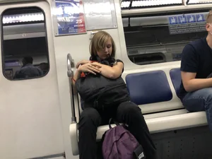 Adorable Cute Teen Girl With a Kitty in Her Backpack Subway Gallery