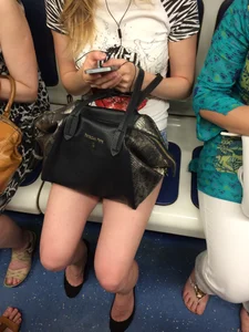Blonde with Hot Legs Subway Train Candid
