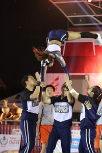 Bunch of athletic Thai cheerleaders at a competition