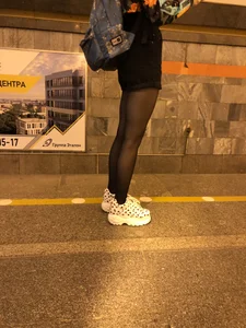 Skinny Girl in a Skirt and Black Pantyhose Subway Candid