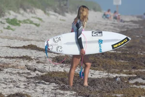 Candid girls surfing on the beach
