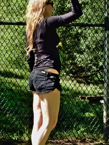 Blonde milf w/ nice legs walking her dog [015]