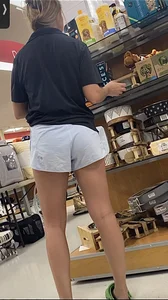 Sexy Slim Blonde In Blue Shorts😋
