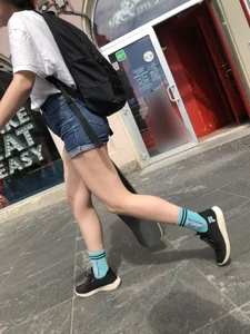 Hot chunky skater girl wearing denim shorts