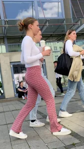 Hot university student in tight red leggings