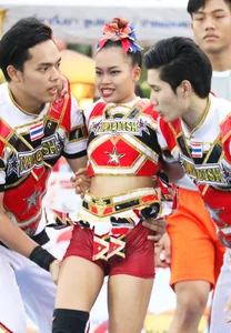 Bunch of athletic Thai cheerleaders at a competition