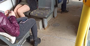 Girl in a Skirt and Pantyhose Public Bus Creepshots