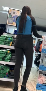 Brunette shop worker with bubble ass in jeans