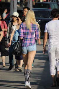 Hot ass blonde in short denim shorts showing some ass cheeks