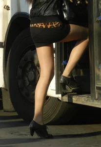 High Heels, Mini-Skirt and Skinny Legs Bus Hot Creepshot