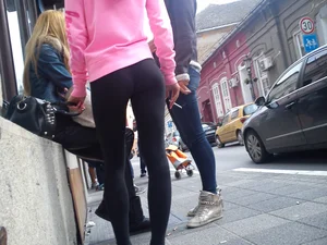 Smoking girl in tight leggings with vtl