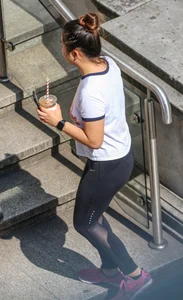Asian girl in tight leggings with vpl