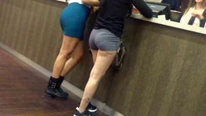 Two sexy brunette with great asses shopping in shorts and a tight skirt