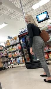 Bubble Blonde MILF Plaid Dress Pants Busted *Twice*