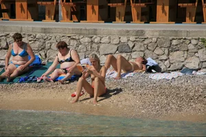 Nude beach girls in Baska, Croatia