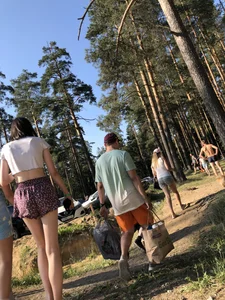 Skinny Teens in Shorts and a Top Walking on a Forest Road Photo Gallery