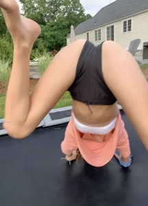 Skinny And Tall Candid Girl in Mini Shorts and a Top Having Fun on a Trampoline Creepshots