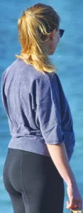 Beach blonde in leggings with a decent booty