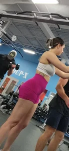 Sexy Gym Babe in Her Sports Bra and Tiny Pink Alphalete Shorts