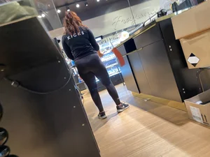 Nice Big Ass And Muscular Legs in Tights - Shop Assistant at the Sportswear Store Creepshots