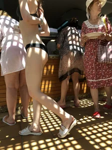 Skinny Girl with Pale Skin in Black Swimsuit Creepshot