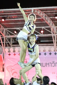 Bunch of athletic Thai cheerleaders at a competition
