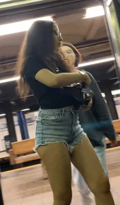 Teen with beautiful legs on the train