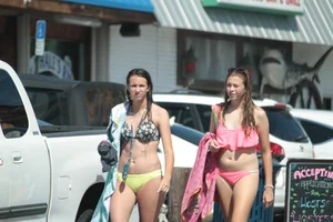 Sexy Florida beach bikini girls, some topless