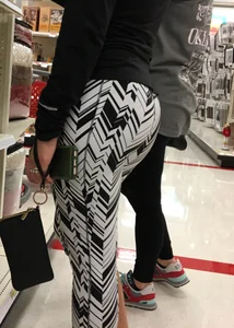 Black and white patterned leggings booty on cute girl at Target