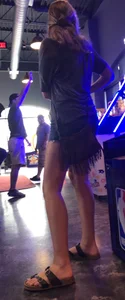 Girl’s Long Thin Legs and Ass in Denim Mini Shorts Creepshot - Feet in Sandals Too