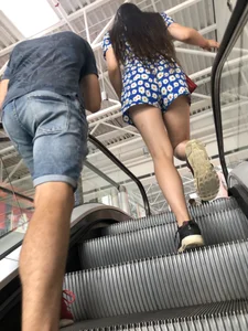 Girl with Hot Legs in a Colorful Summer Dress on the Mall Escalator Creepshots
