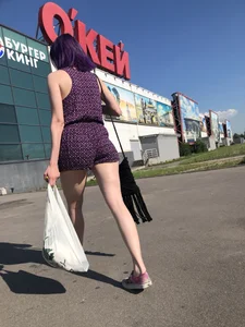 Candid Girl in Shorts With Purple Hair And Hot Pale Legs Street Creepshots Gallery