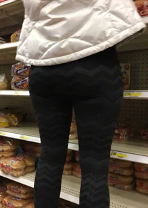 Target blonde milf shopping in patterned leggings with a nice booty
