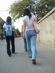 Cute Asian girl with a nice booty in tight jeans