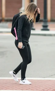 Sexy college babe walking in leggings with a nice ass