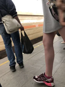 Cute Candid Girl With Skinny Legs Waiting for the Subway Train Photos