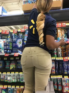 Ebony Walmart employee in tight jeans with a big booty