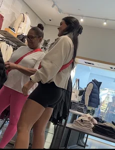Sexy LuLu Lemon employee in tight black biker shorts