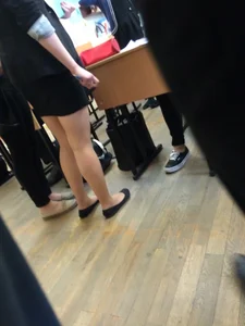 Teen in a Skirt, Pantyhose and Flats Classroom Candids