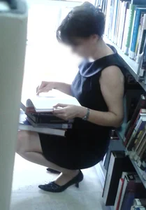 Cute Library Girl in a Dress, Pantyhose And Heeled Shoes Creepshots