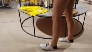 Nice ass shopping in short and tight grey shorts