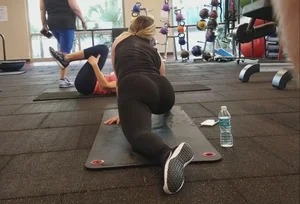 Fit Candid Girl in Leggings Doing Stretches at the Jim, Great Butt