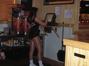 Candid sexy Hooters girls in their uniforms