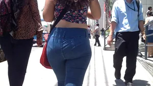 Sexy little teen walking in tight jeans with a nice ass and vpl