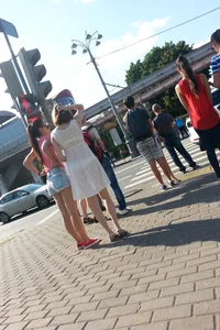 Hot Girl in Lacy Transparent Dress and Sandals with Her Panties Visible City Candid