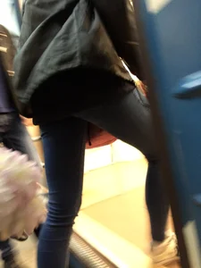 Hot Legs in Tight Jeans Subway Closeup