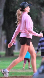Beautiful skinny girl out for a walk in little shorts