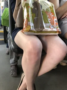 Hot Legs of a Stocky Girl in a Skirt Sitting in a Bus Creepshot Closeup