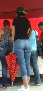 Brunette with a fat ass in tight jeans